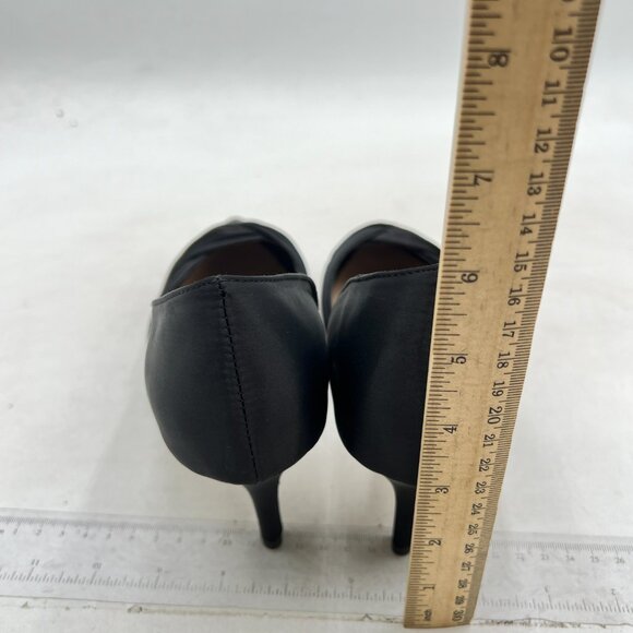 FSJ Women Low Kitten Heels Pointed Toe Slip on Pumps D'Orsay Pleated Satin Black - Picture 5 of 8